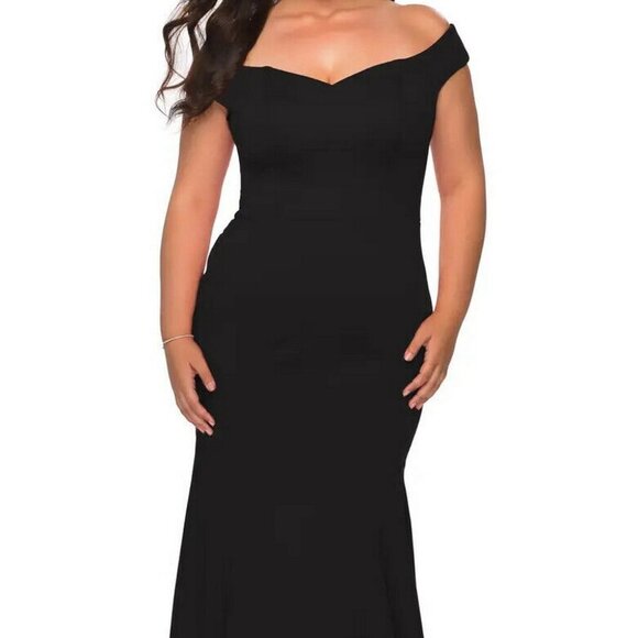La Femme Curve Black Off the Shoulder Gown